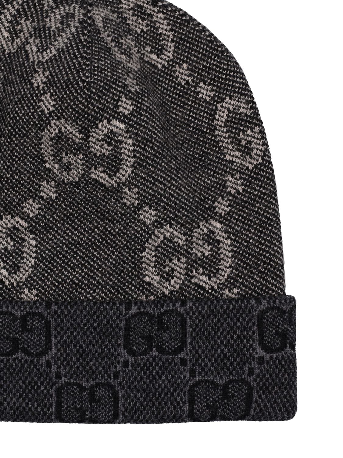 Shop Gucci Gg Wool Knit Beanie Hat In Black,dark Grey