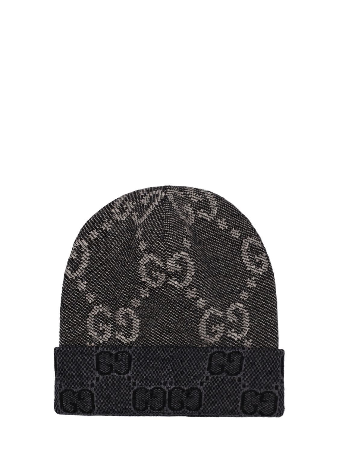 Shop Gucci Gg Wool Knit Beanie Hat In Black,dark Grey