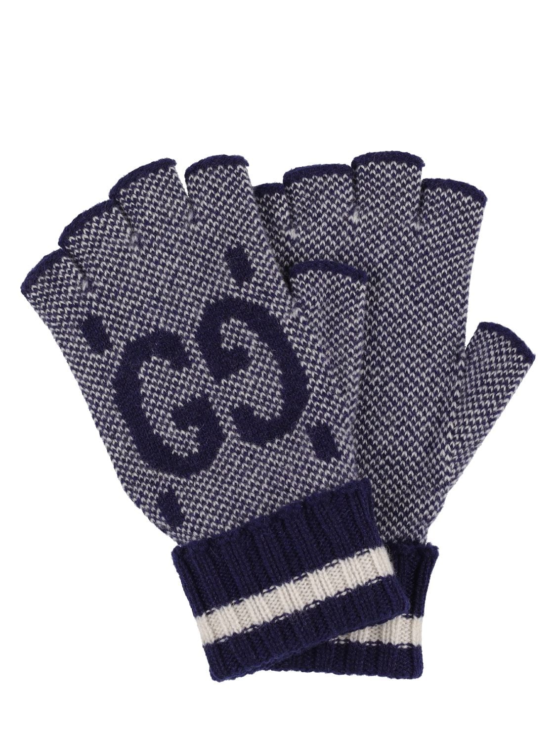 Gucci Soft Cashmere Fingerless Gloves In Grey,navy