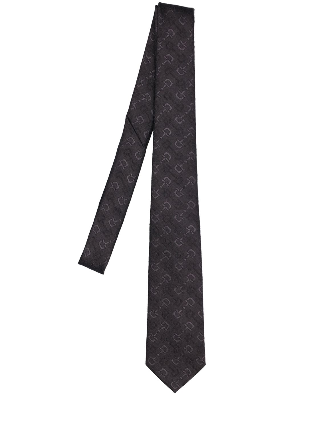 7cm Horsebit Striped Wool & Silk Tie