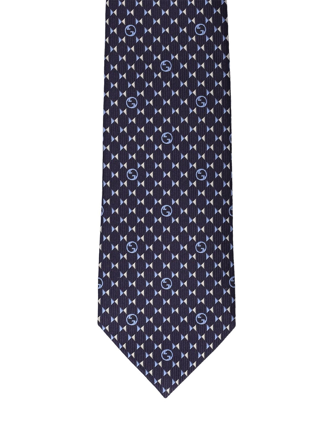 Shop Gucci 7cm Printed Silk Tie In Blue