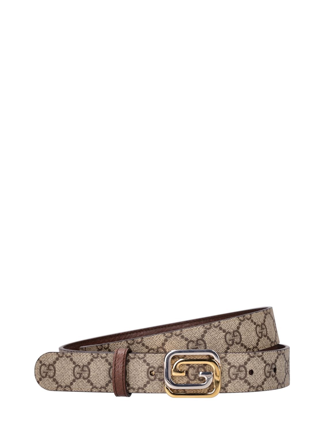 Shop Gucci 3cm Reversible Squared Interlocking Belt In Beige,ebony