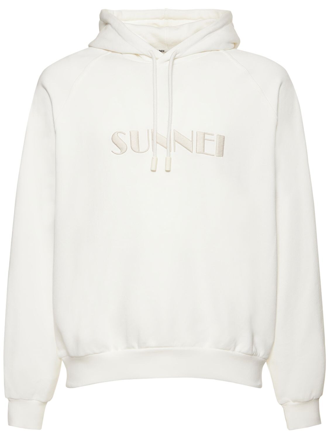 Sunnei Logo Print Cotton Fleece Hoodie In Beige