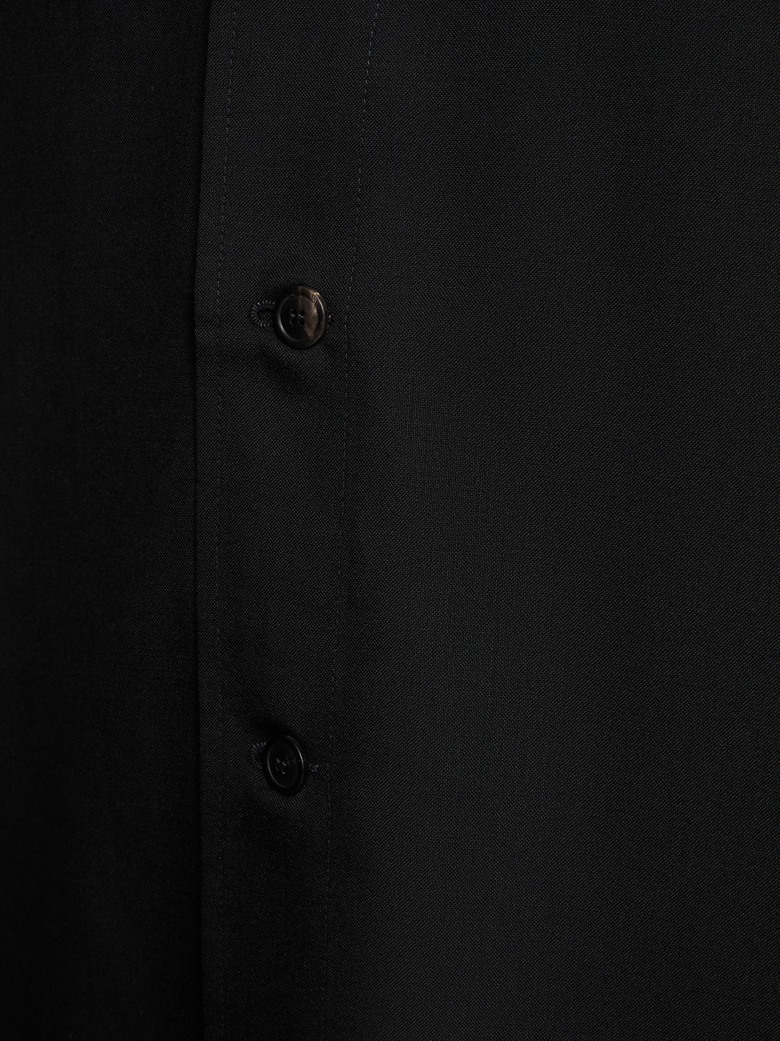 Lownn Collarless Wool S/s Shirt In Black | ModeSens