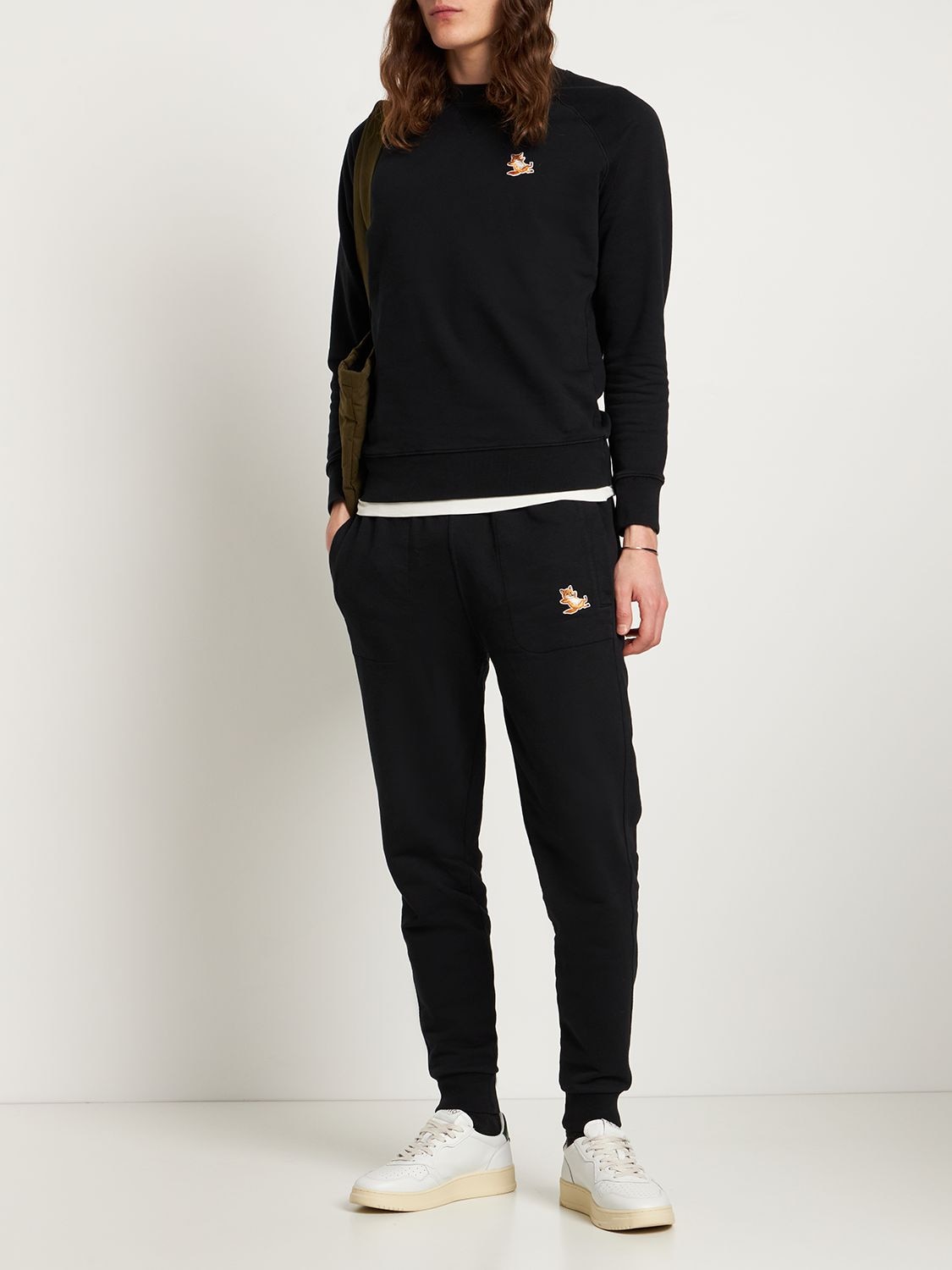 Maison Kitsuné Chillax Fox Patch Cotton Jogger Trousers In Black