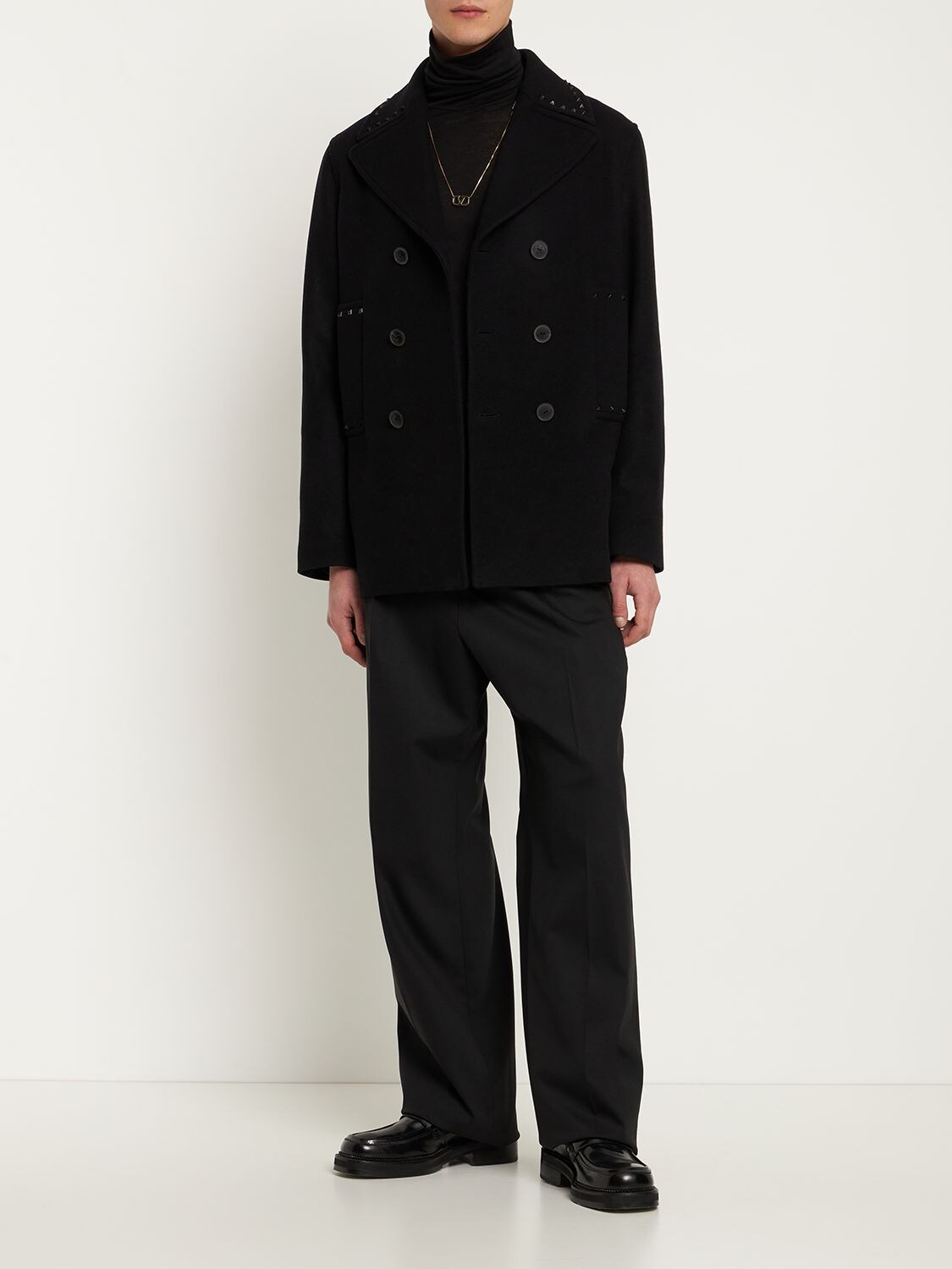 Shop Valentino Untitled Wool Peacoat In Black