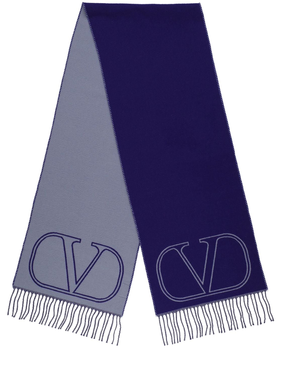 Valentino Vlogo Signature Wool Scarf In Grey,navy
