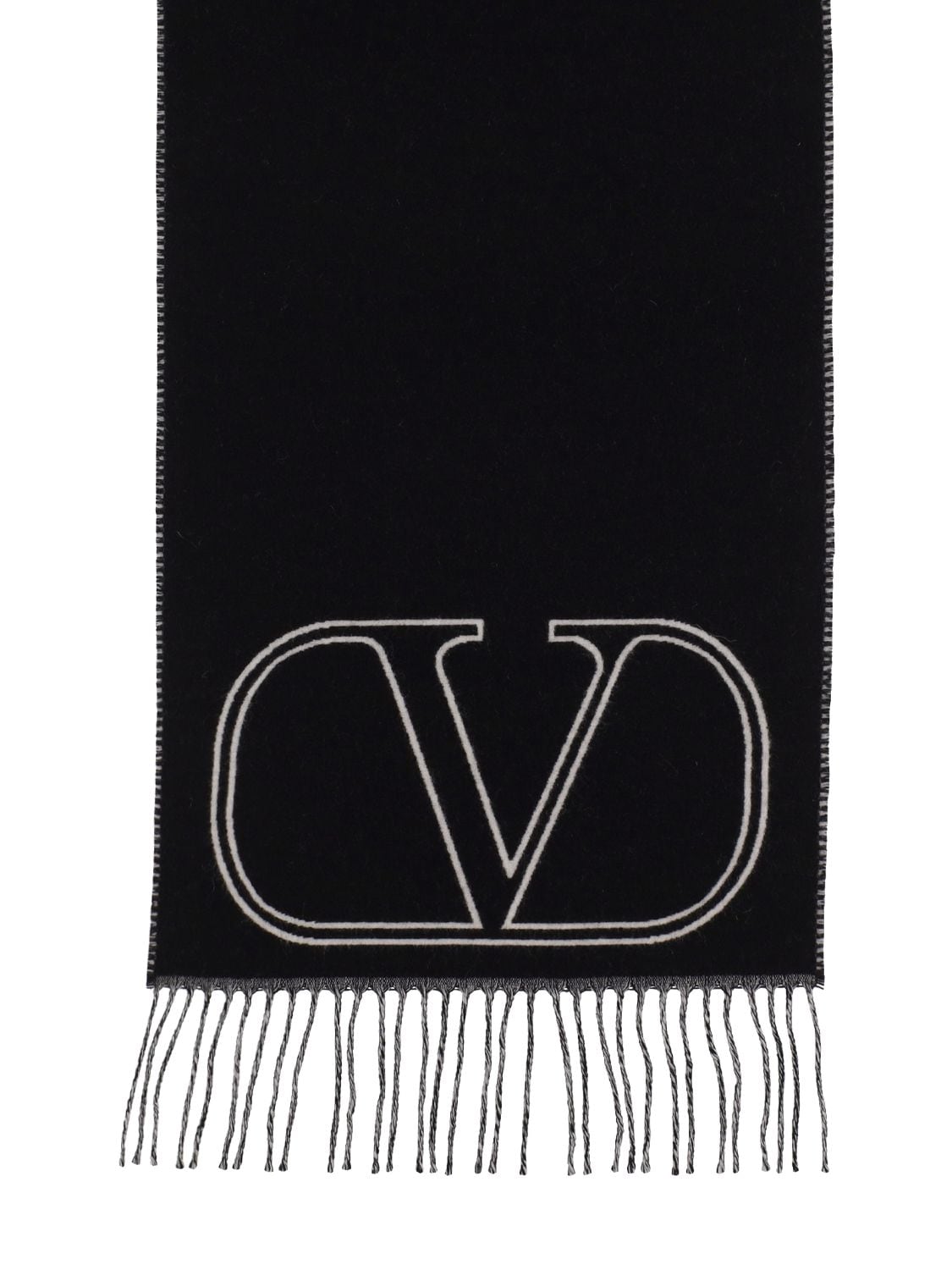 Shop Valentino Vlogo Signature Wool Scarf In Black,ivory