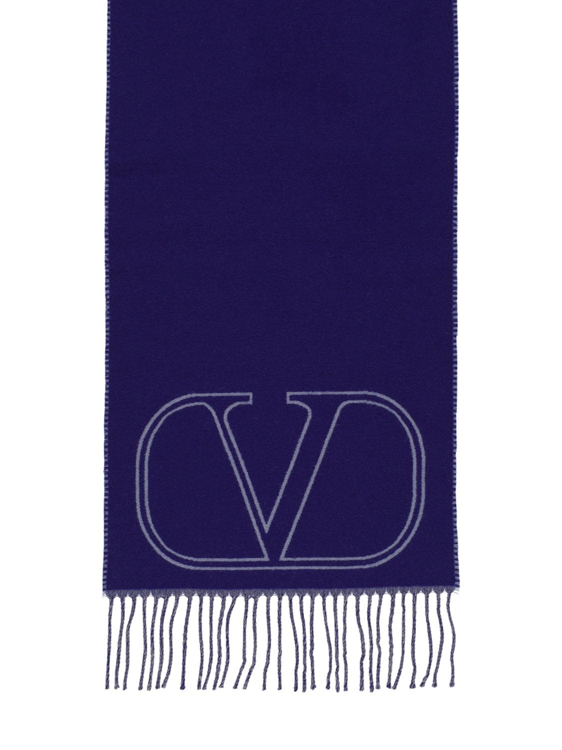 Shop Valentino Vlogo Signature Wool Scarf In Grey,navy