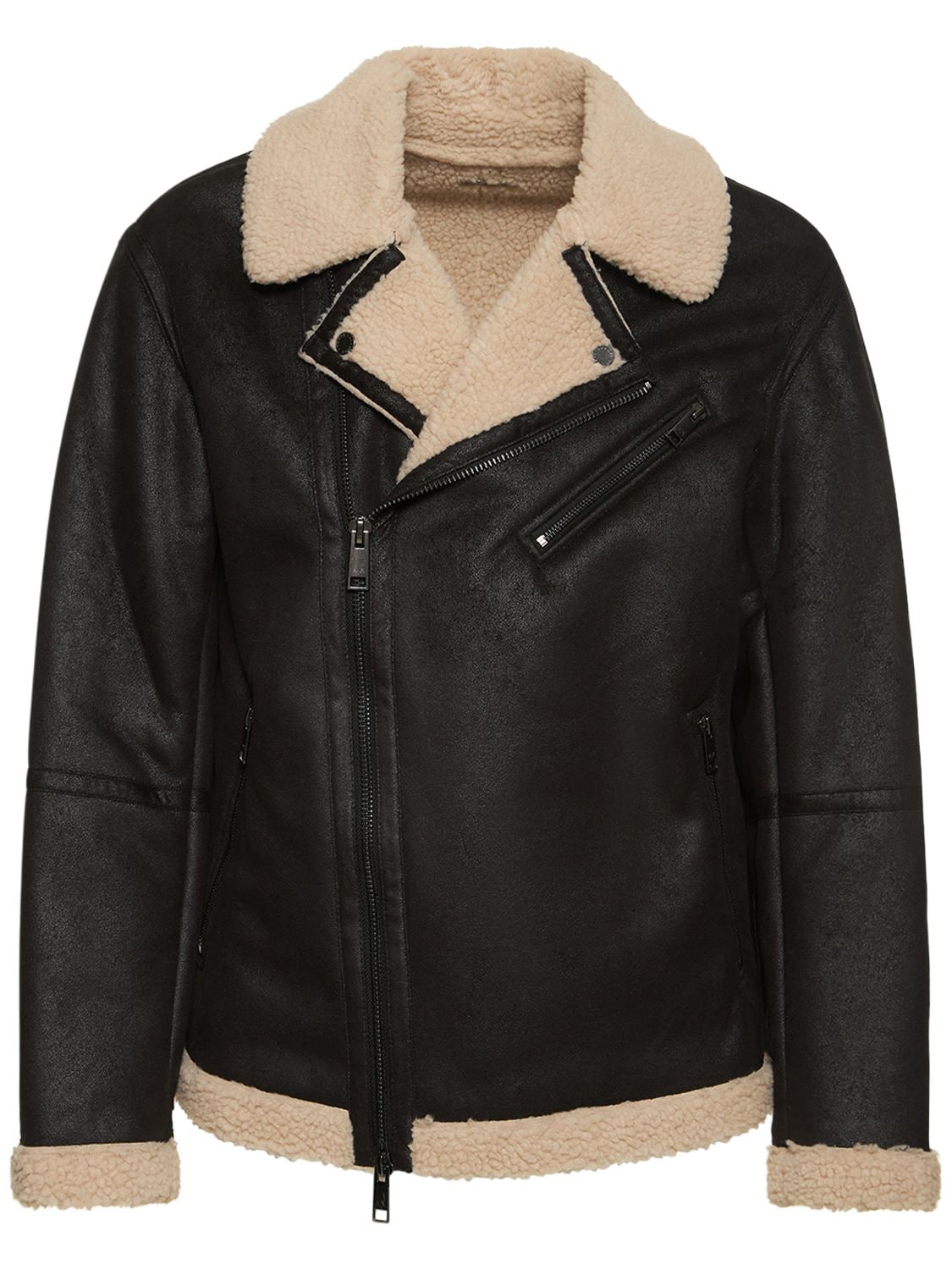 Armani Exchange Faux Suede Fleece Lined Moto Jacket In Black,beige |  ModeSens