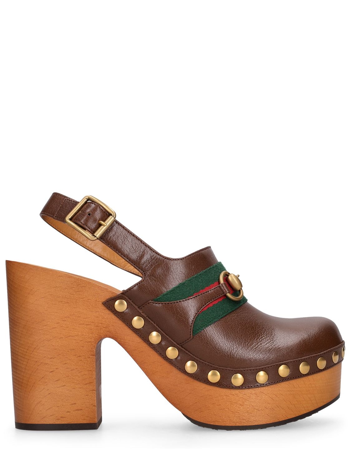 Gucci 85mm Stann Leather Clogs In Brown