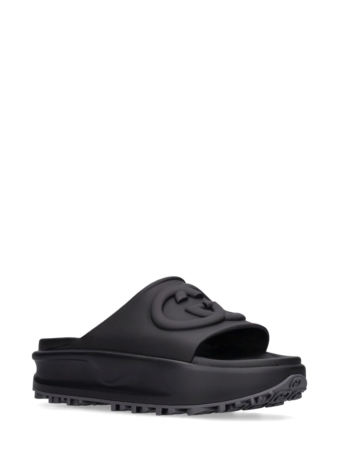 Shop Gucci 40mm Miami Rubber Wedge Sandals In Black