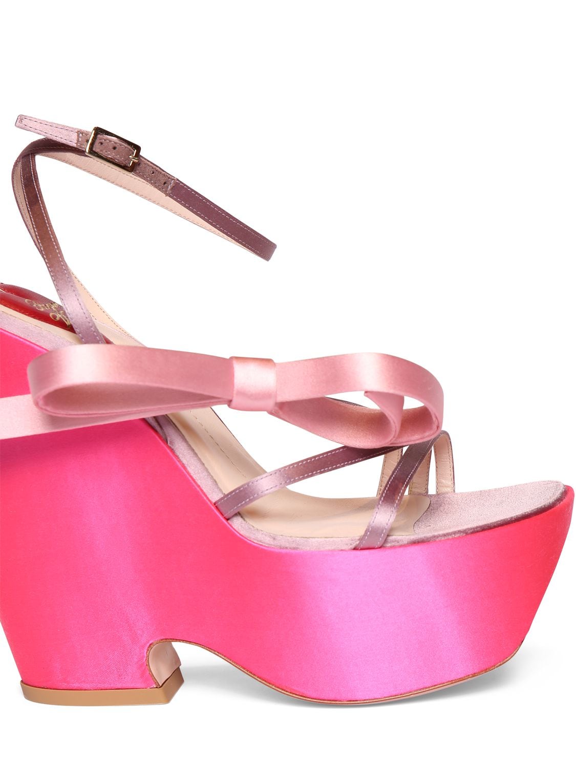 Shop Roger Vivier 100mm Choc Bow Satin Wedges In Fuchsia,lilac