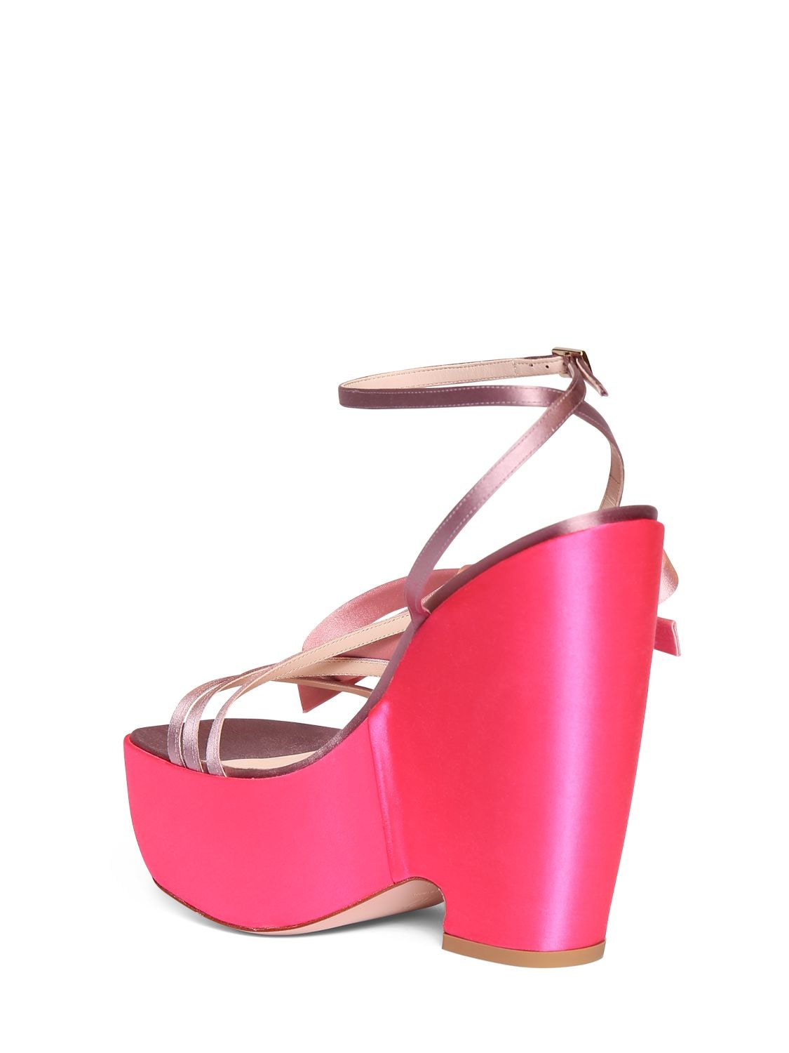 Shop Roger Vivier 100mm Choc Bow Satin Wedges In Fuchsia,lilac