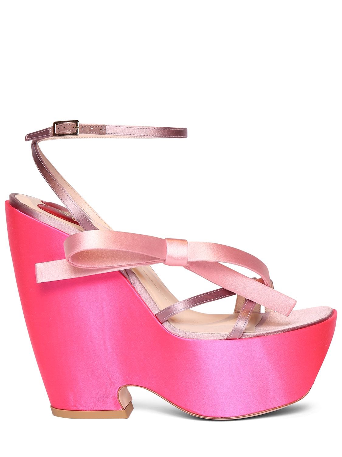 Roger Vivier 100mm Choc Bow Satin Wedges In Fuchsia,lilac