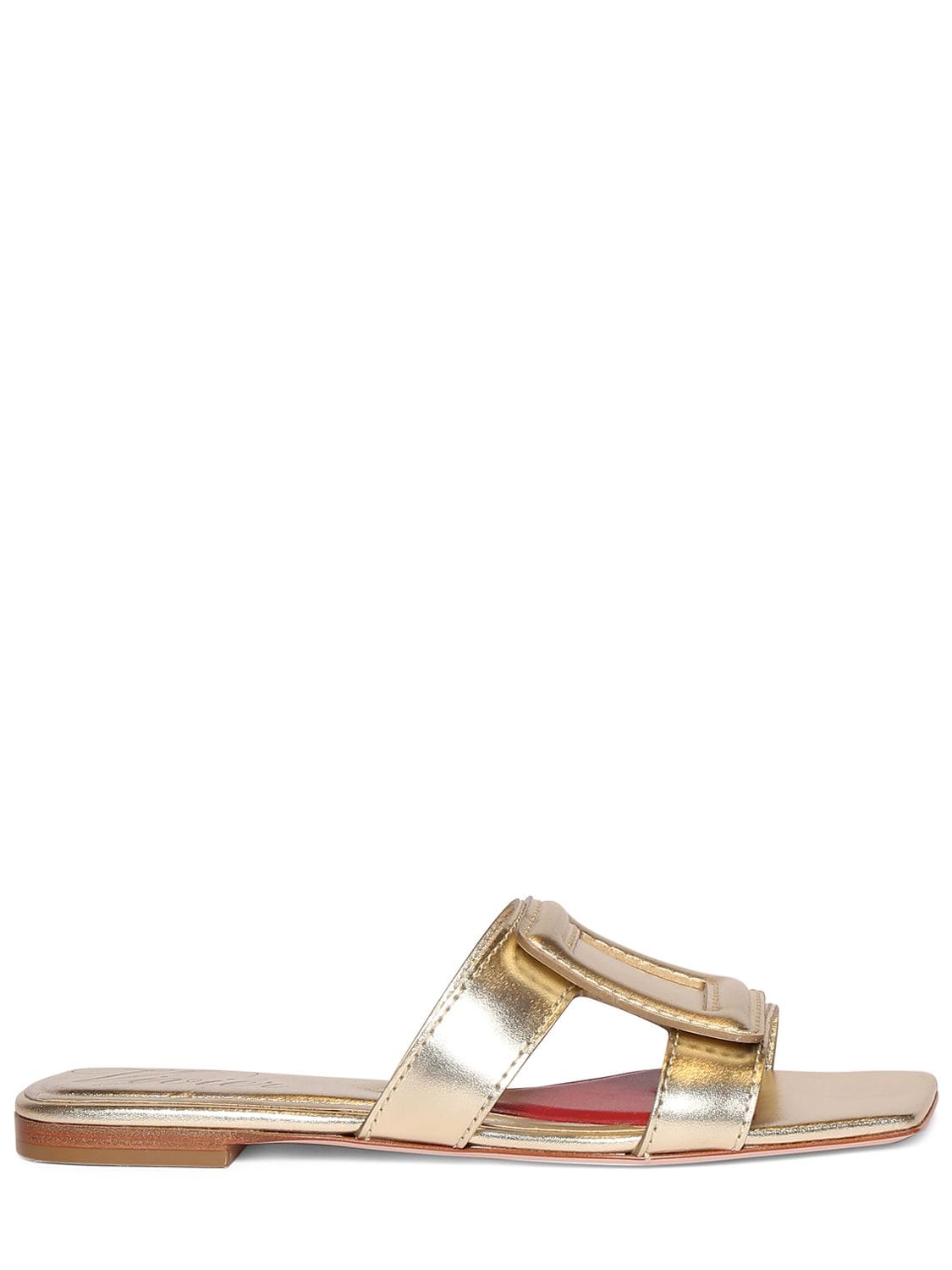 Roger Vivier 10mm Metallic Leather Flats Sandals In Gold