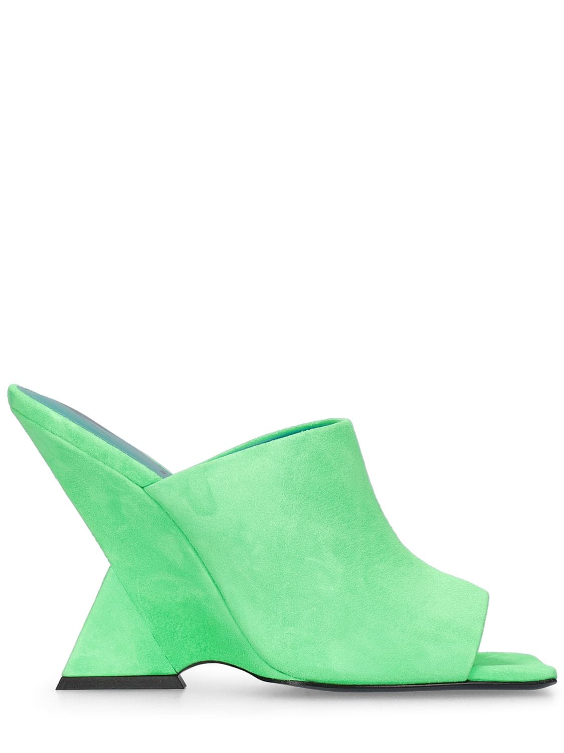 Attico 105mm Cheope Suede Wedge Mules In Neon Green