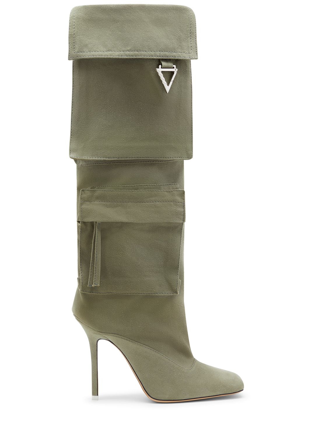Attico 105mm Sienna Canvas Tall Boots In Military Green