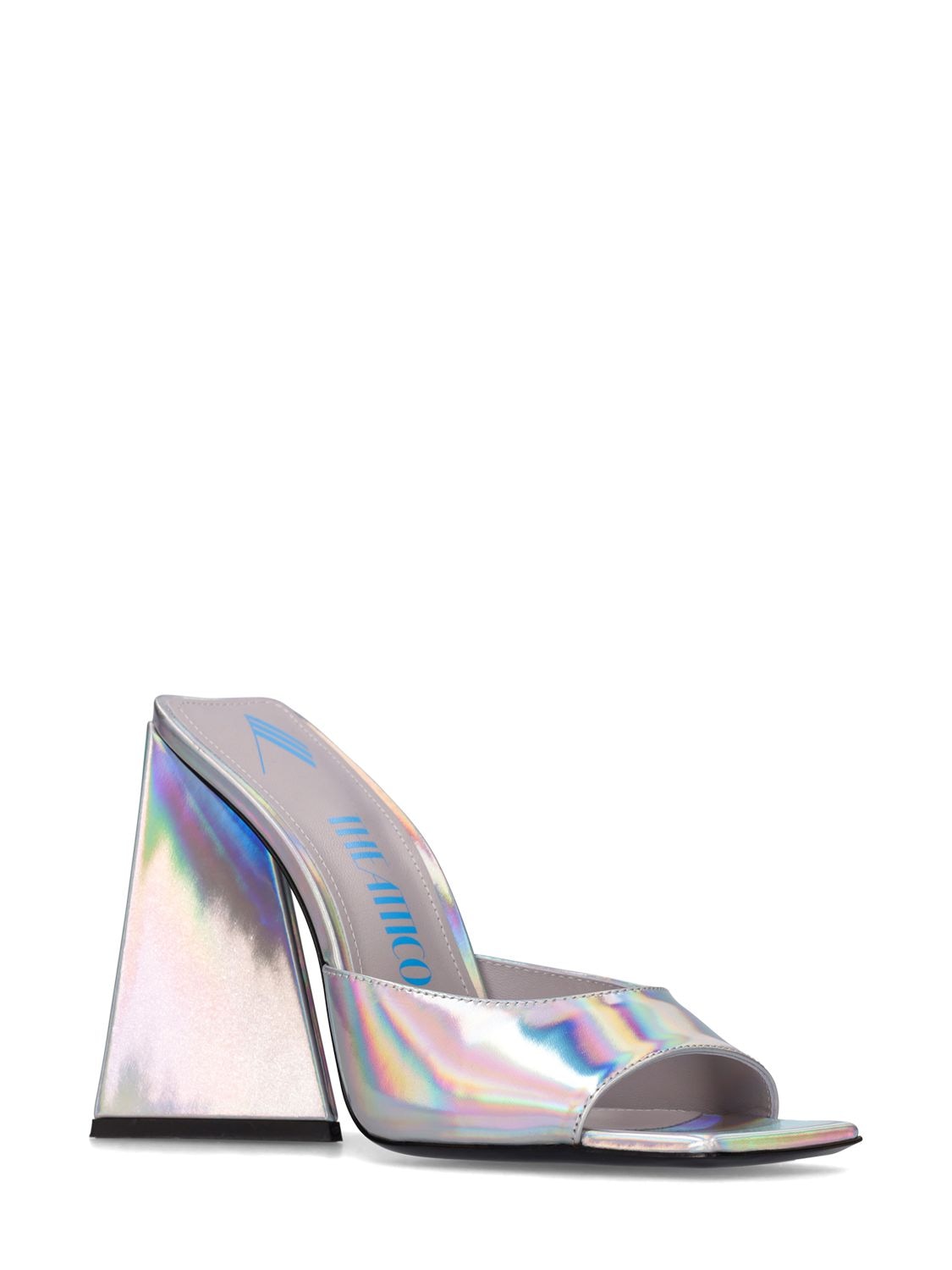 Attico Silver Devon Holographic Mules With Sculpted Heel In Silver