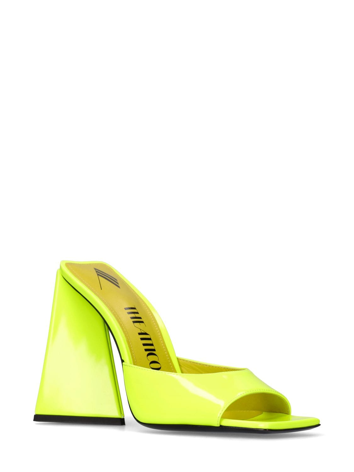 Shop Attico 115mm Devon Faux Patent Leather Mules In Neon Yellow