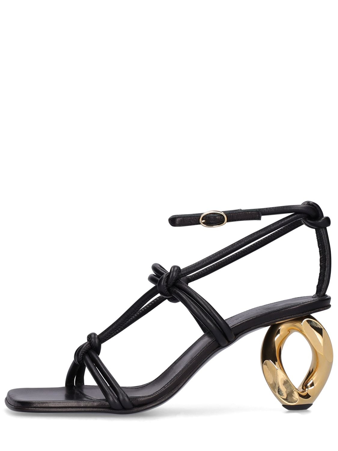Jw Anderson 75mm Leather Chain Heel Sandals In Black