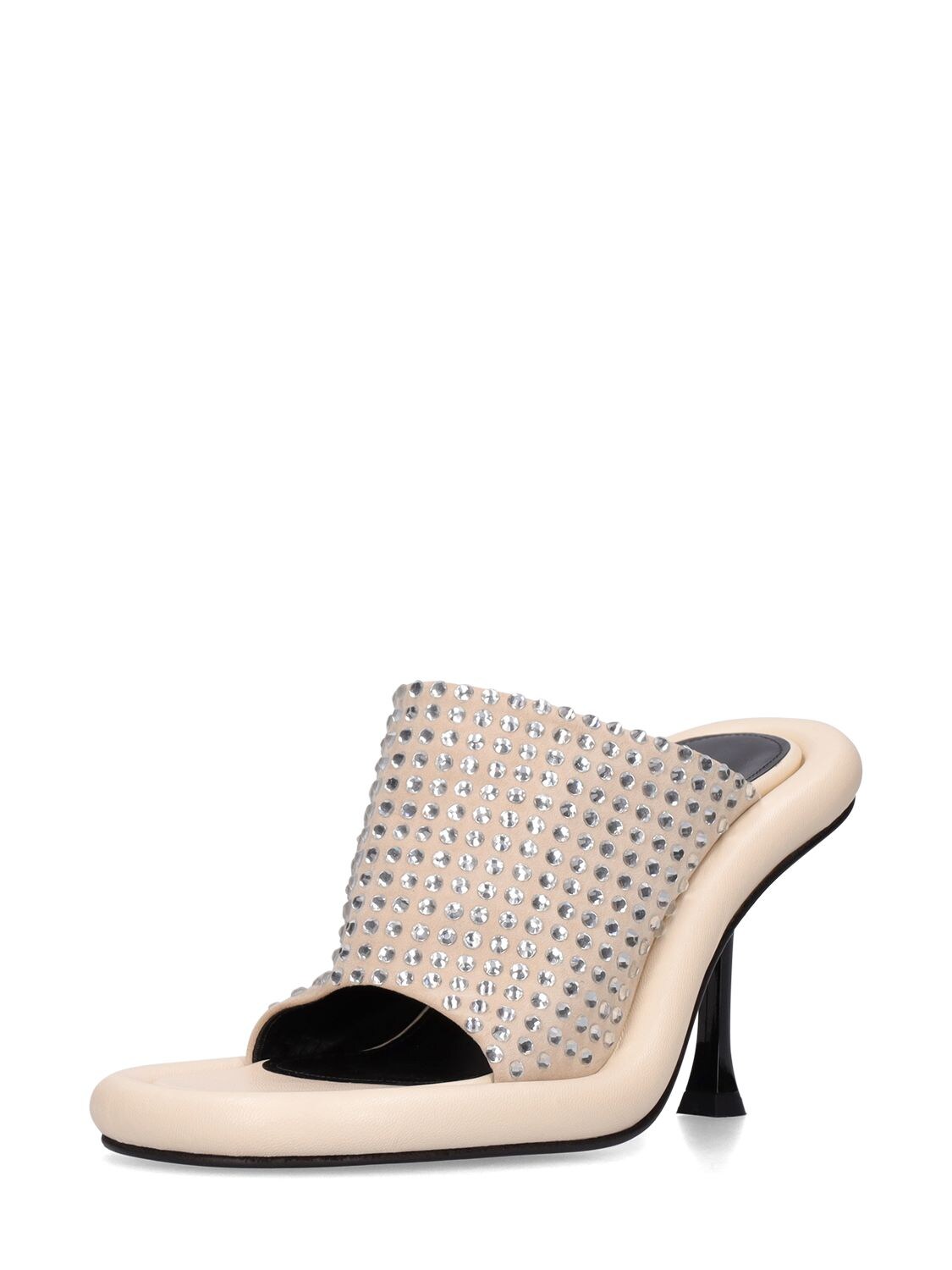 Shop Jw Anderson 90mm Bumper Leather & Crystal Mules In Ivory