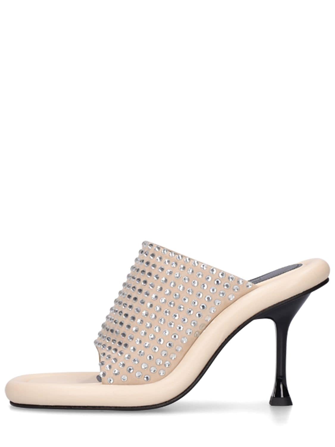 Shop Jw Anderson 90mm Bumper Leather & Crystal Mules In Ivory