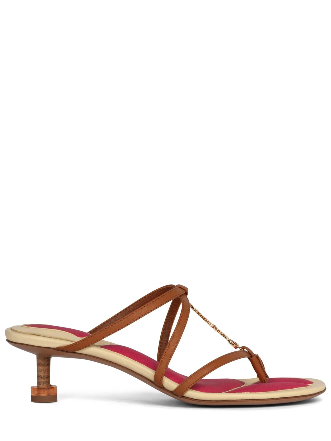 Jacquemus Leather Sculptural Sandals With Metal Signature In Tan | ModeSens