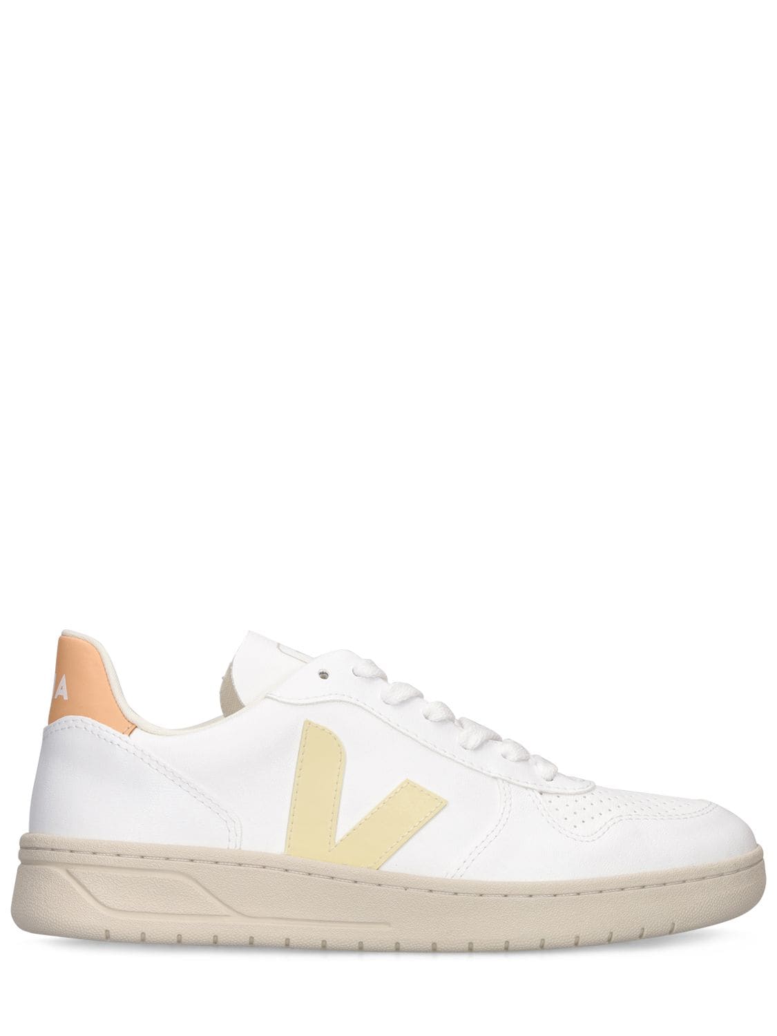 Veja V-10 Faux Leather Sneakers In White