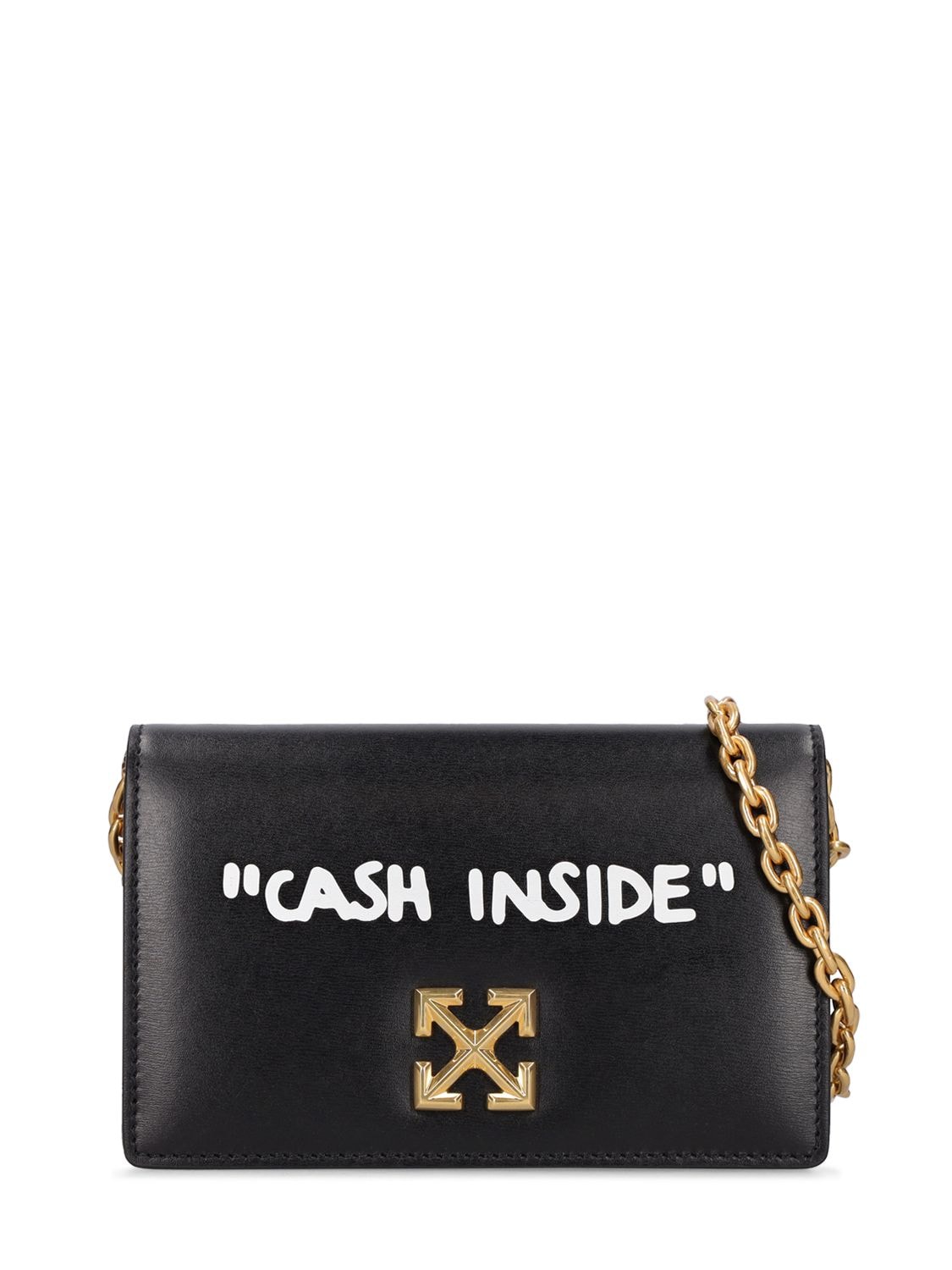 Off-white Jitney 0.5 Leather Shoulder Bag W/ Quote In Black