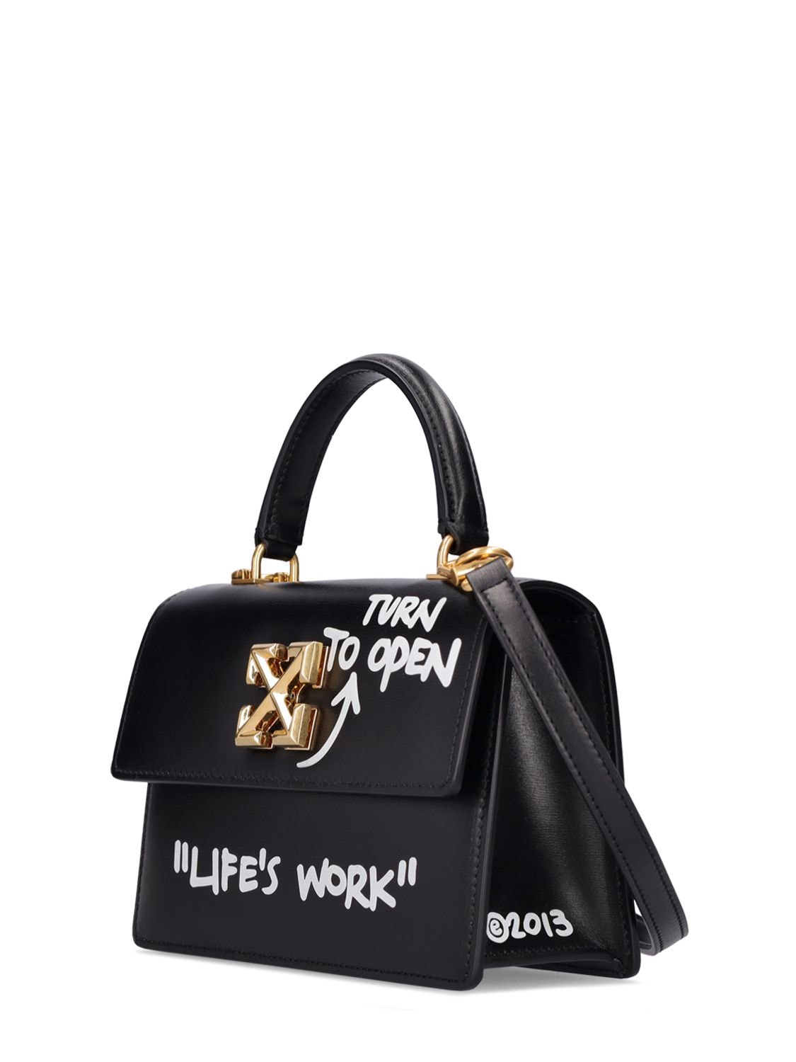 Off-White 1.4 Jitney LIFE'S WORK Bag White in Leather with Gold