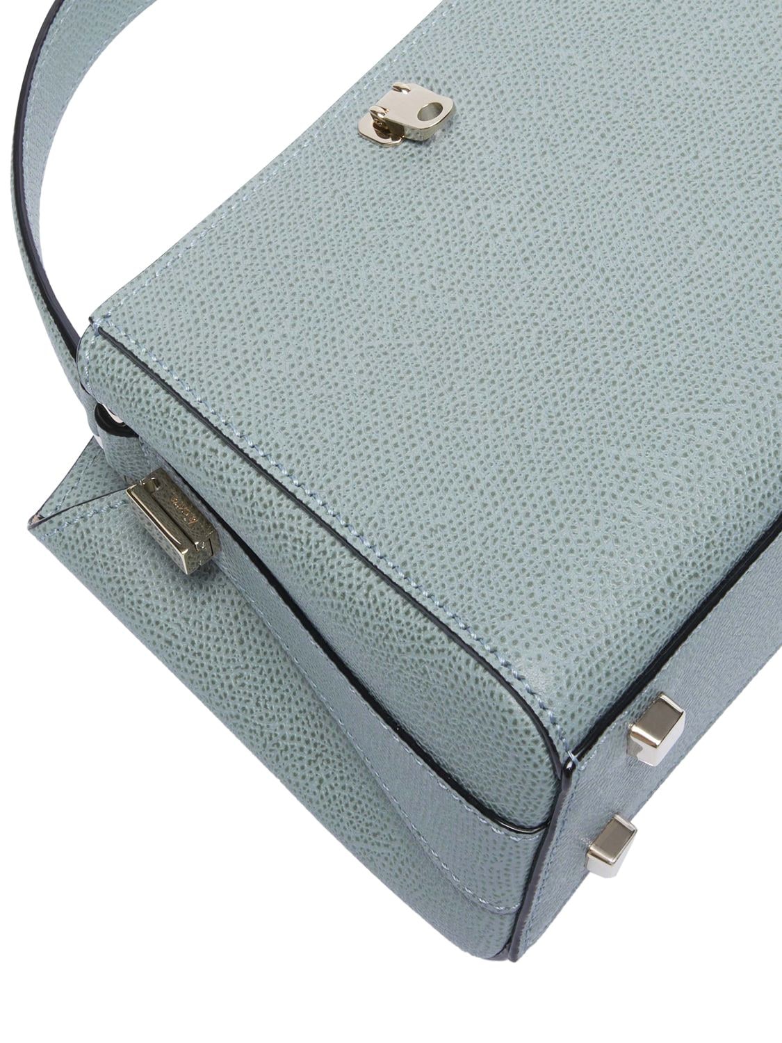 Valextra Brera: Blue Leather Medium top handle bag