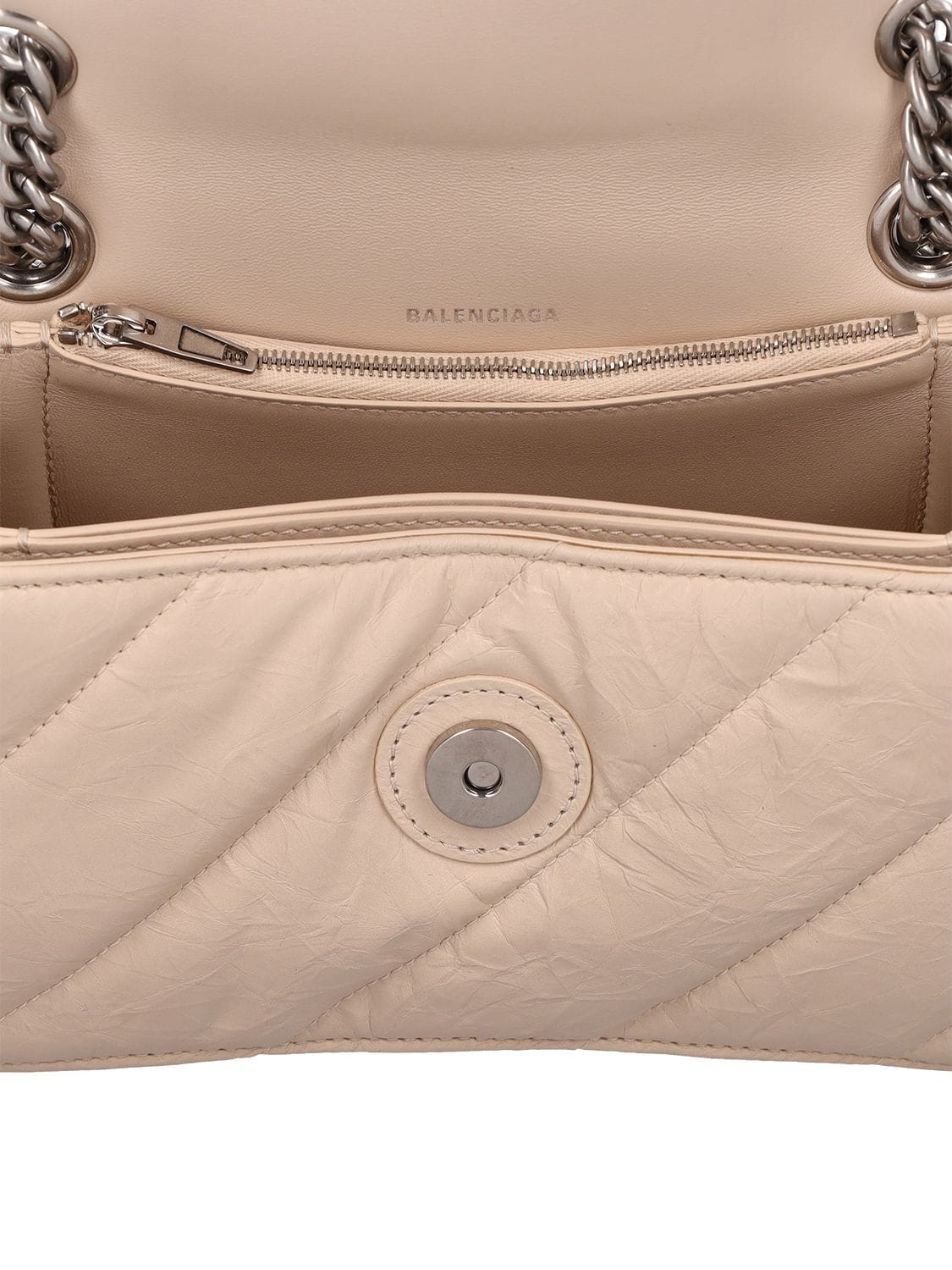 Shop Balenciaga Small Crush Chain Quilted Leather Bag In Sand Beige