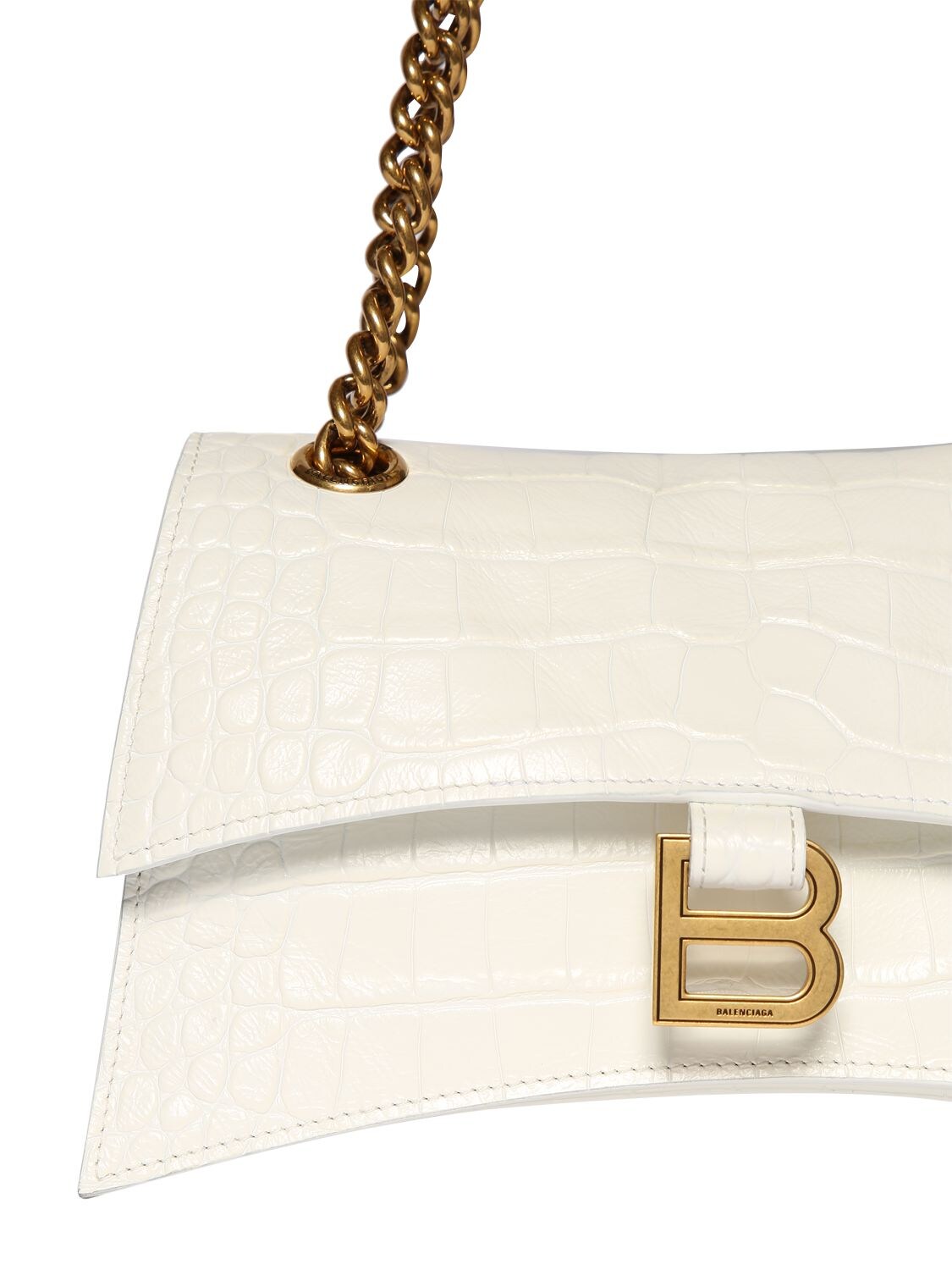Shop Balenciaga Small Crush Chain Embossed Leather Bag In Optic White