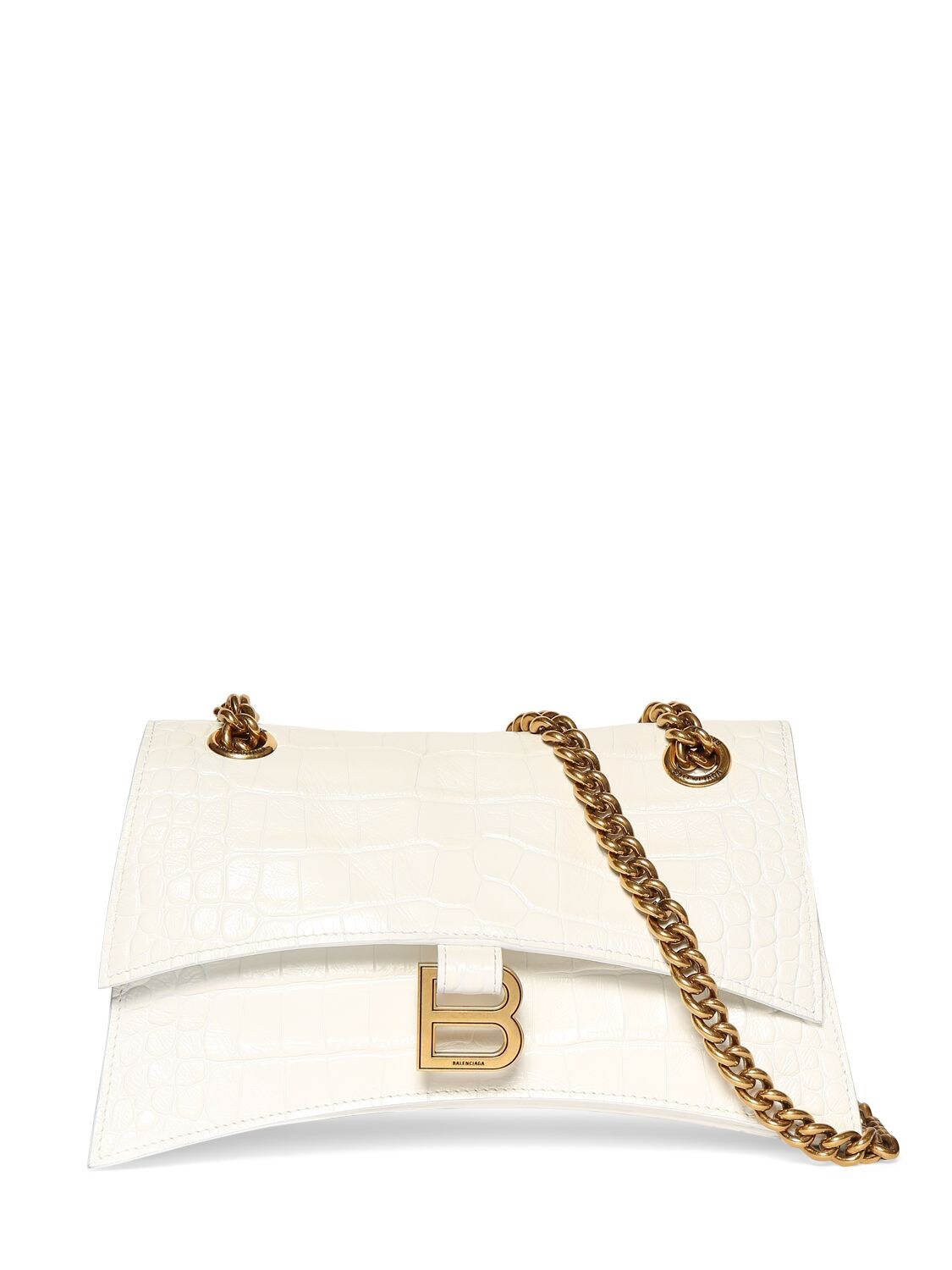 Shop Balenciaga Small Crush Chain Embossed Leather Bag In Optic White