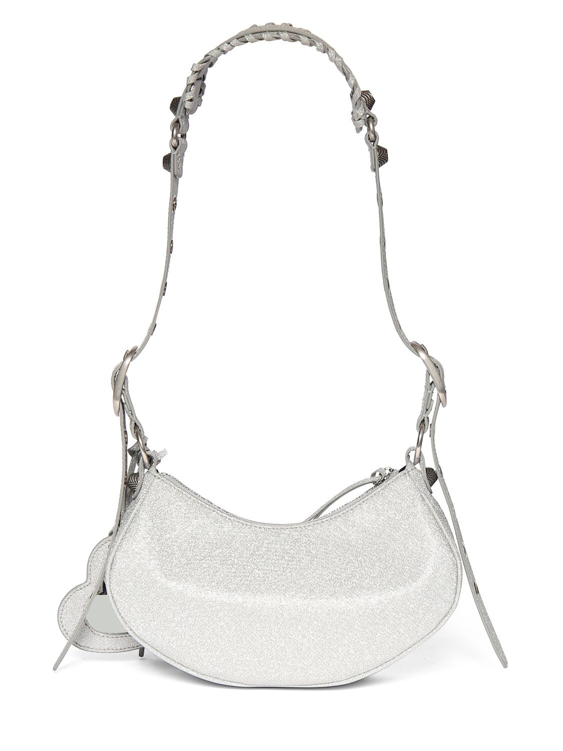 Shop Balenciaga Xs Le Cagole Canvas Shoulder Bag In Silver