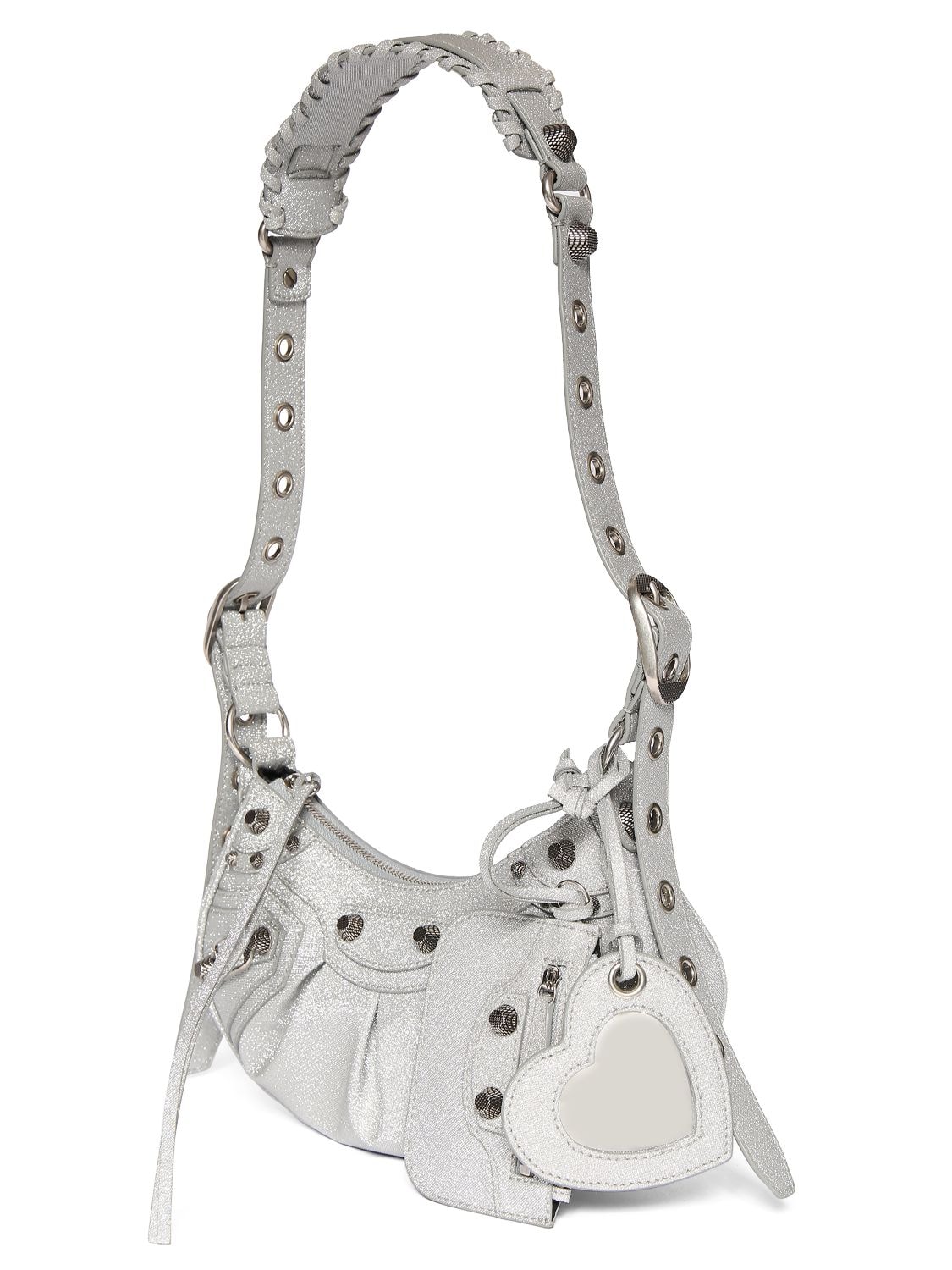 Shop Balenciaga Xs Le Cagole Canvas Shoulder Bag In Silver