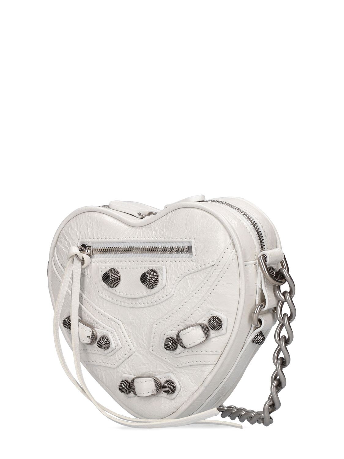 Shop Balenciaga Mini Cagole Heart Leather Chain Wallet In Optic White