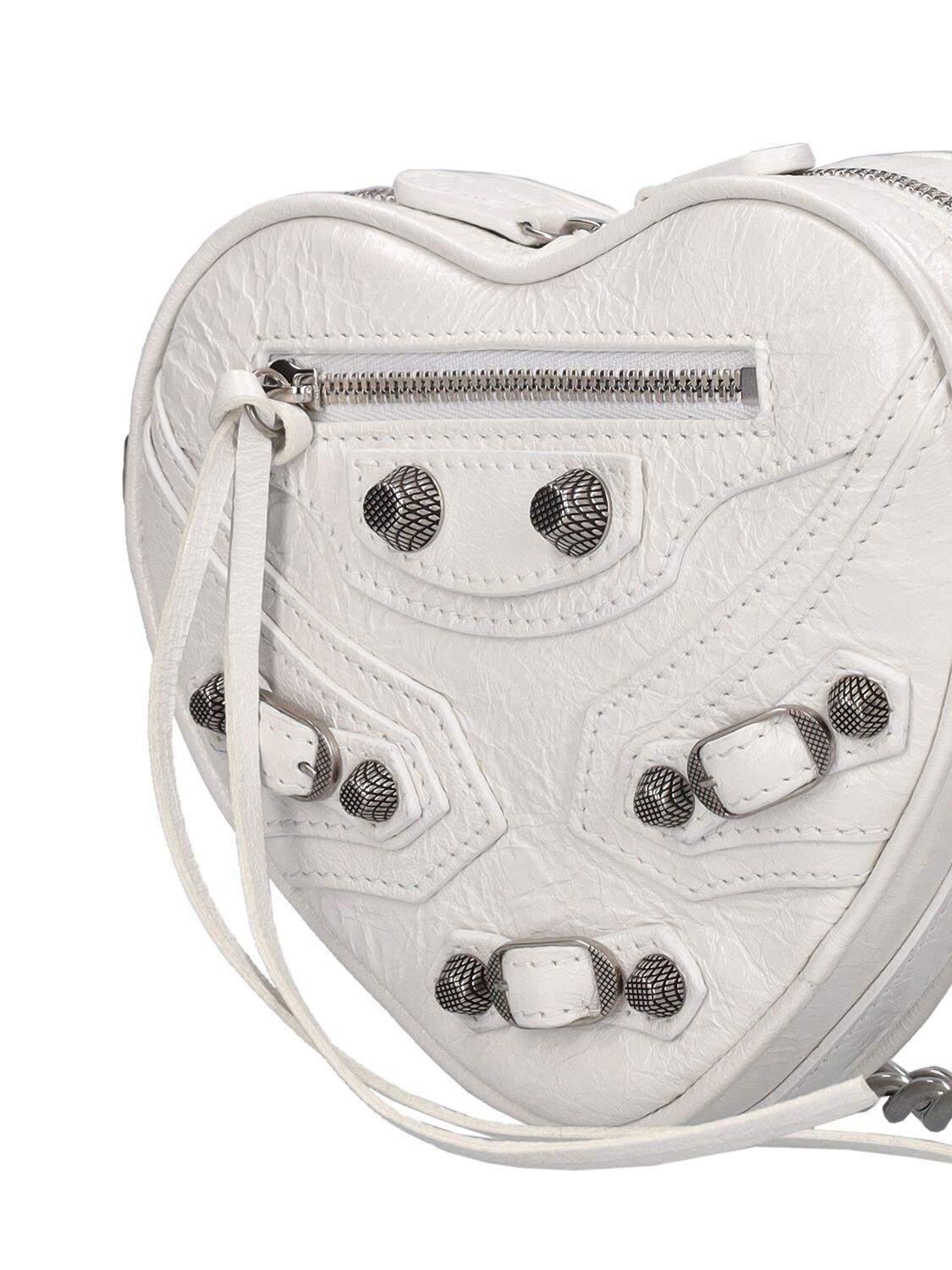 Shop Balenciaga Mini Cagole Heart Leather Chain Wallet In Optic White