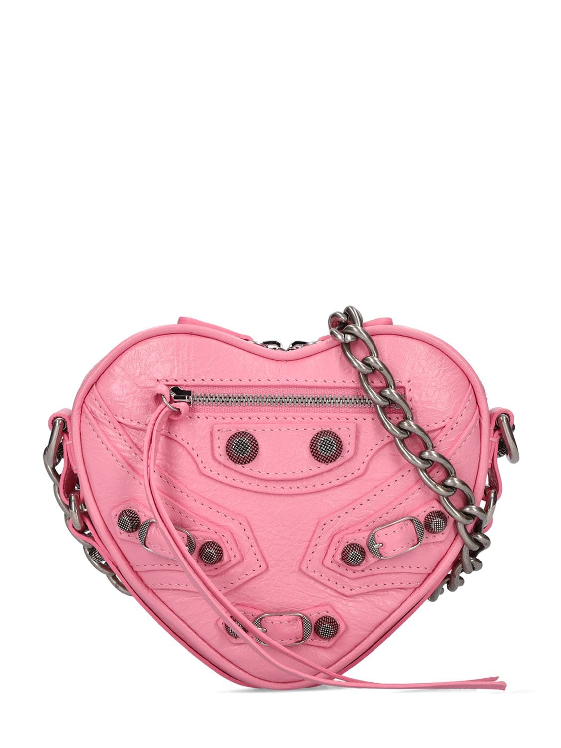 Balenciaga Mini Cagole Heart Leather Chain Wallet In Sweet Pink