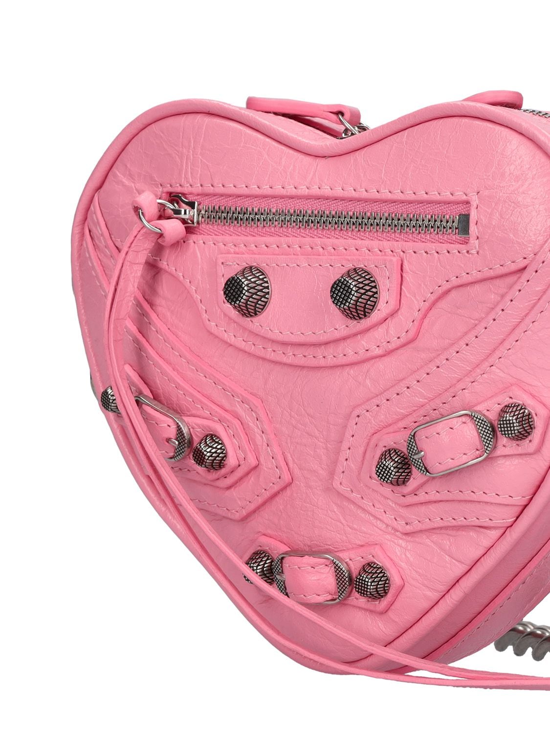 Shop Balenciaga Mini Cagole Heart Leather Chain Wallet In Sweet Pink