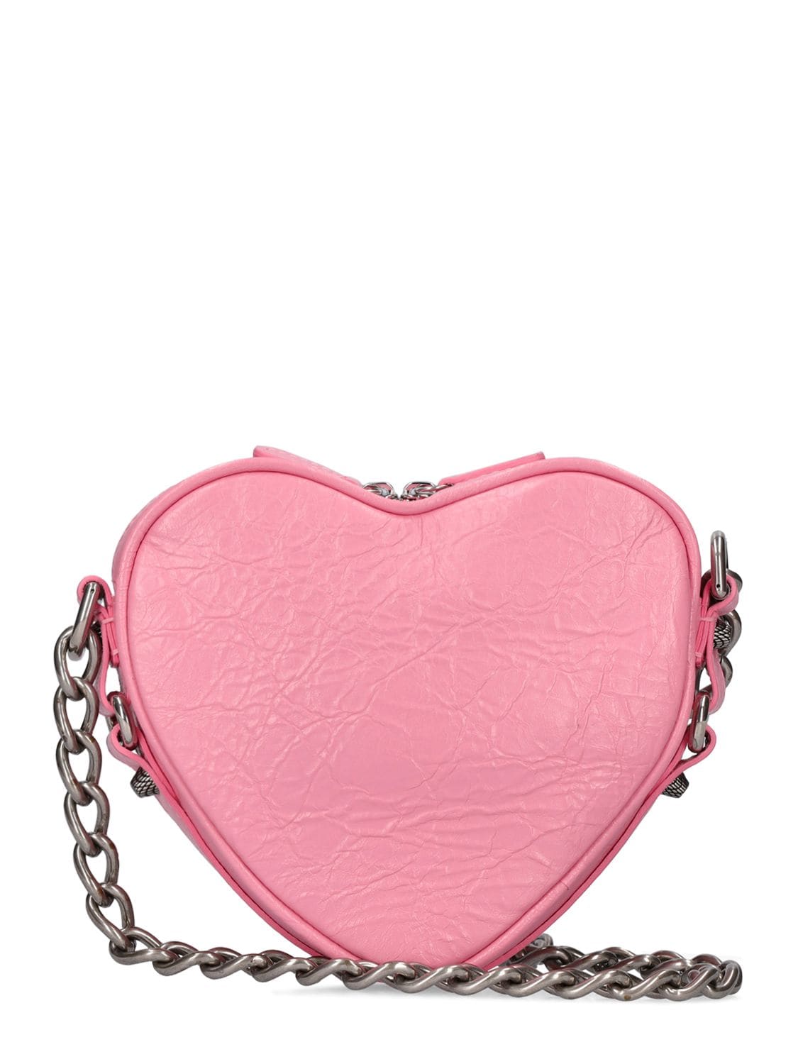 Shop Balenciaga Mini Cagole Heart Leather Chain Wallet In Sweet Pink