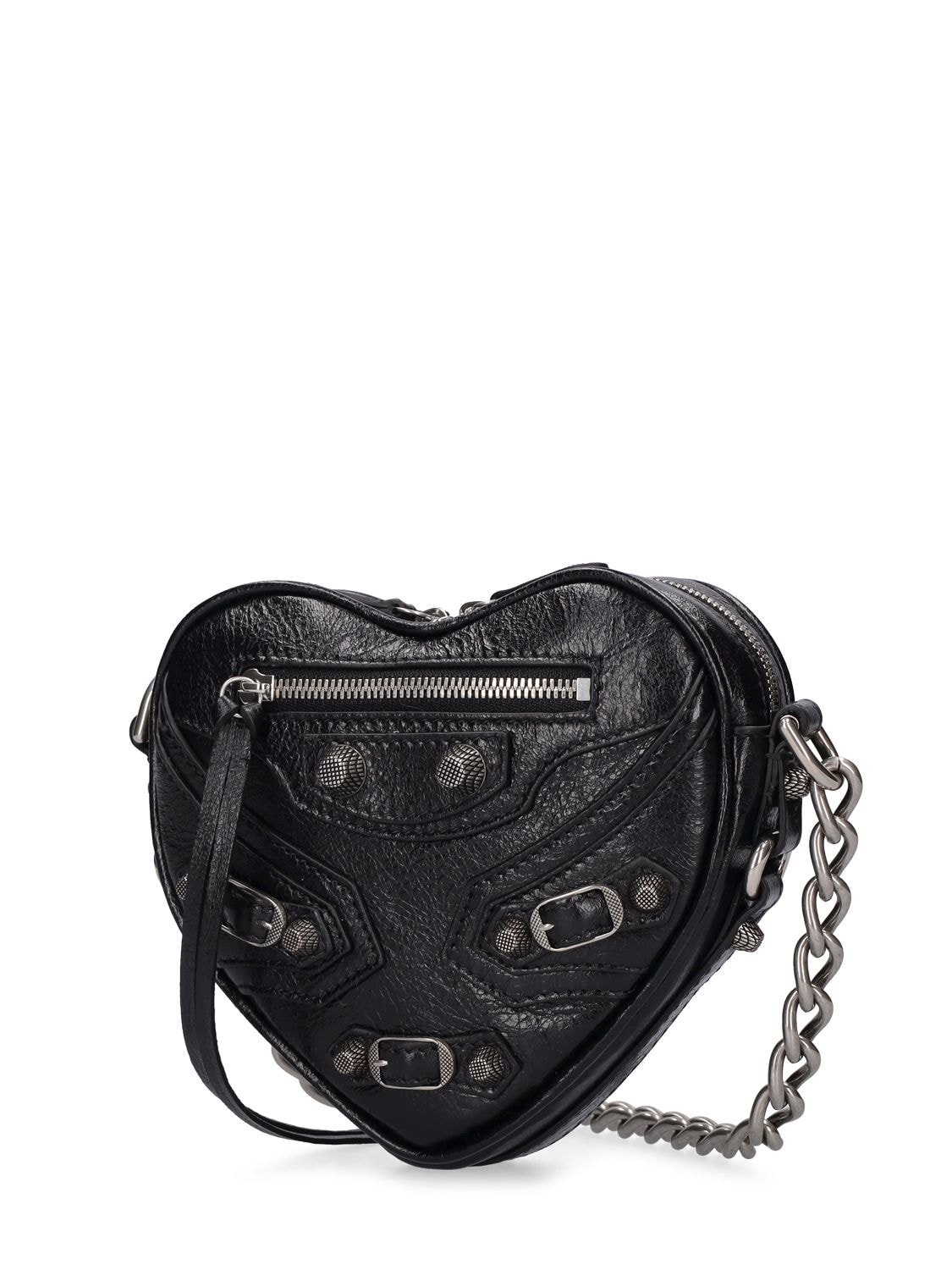 Shop Balenciaga Mini Cagole Heart Leather Chain Wallet In Black