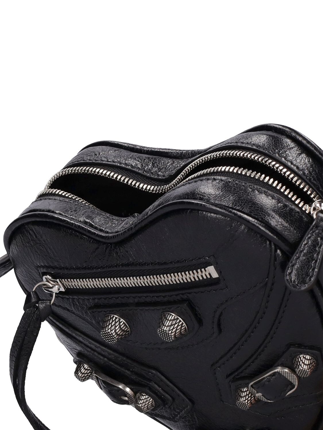 Shop Balenciaga Mini Cagole Heart Leather Chain Wallet In Black