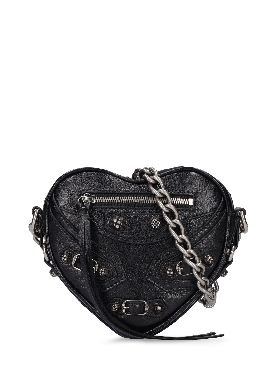 Balenciaga Mini Cagole Heart Leather Chain Wallet In Black