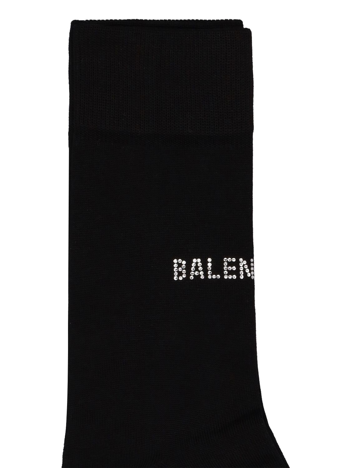 Shop Balenciaga Embellished Classic Cotton Socks In Black,silver