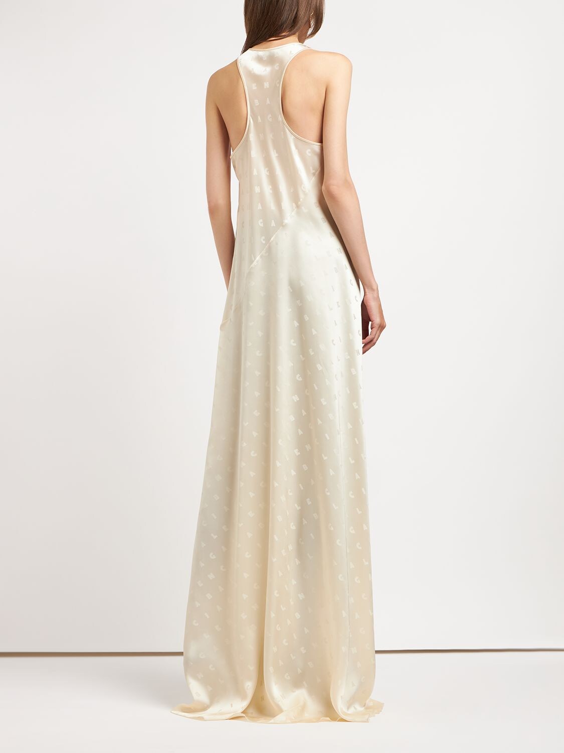 Shop Balenciaga Racer Back Viscose Gown In Ivory
