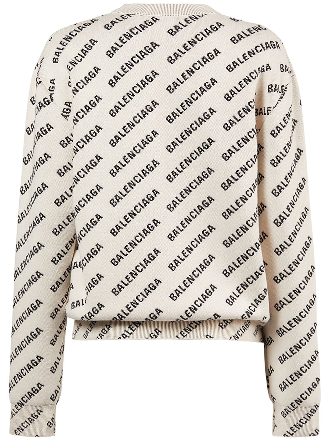 Shop Balenciaga All-over Logo Cotton Blend Sweatshirt In Chalky White