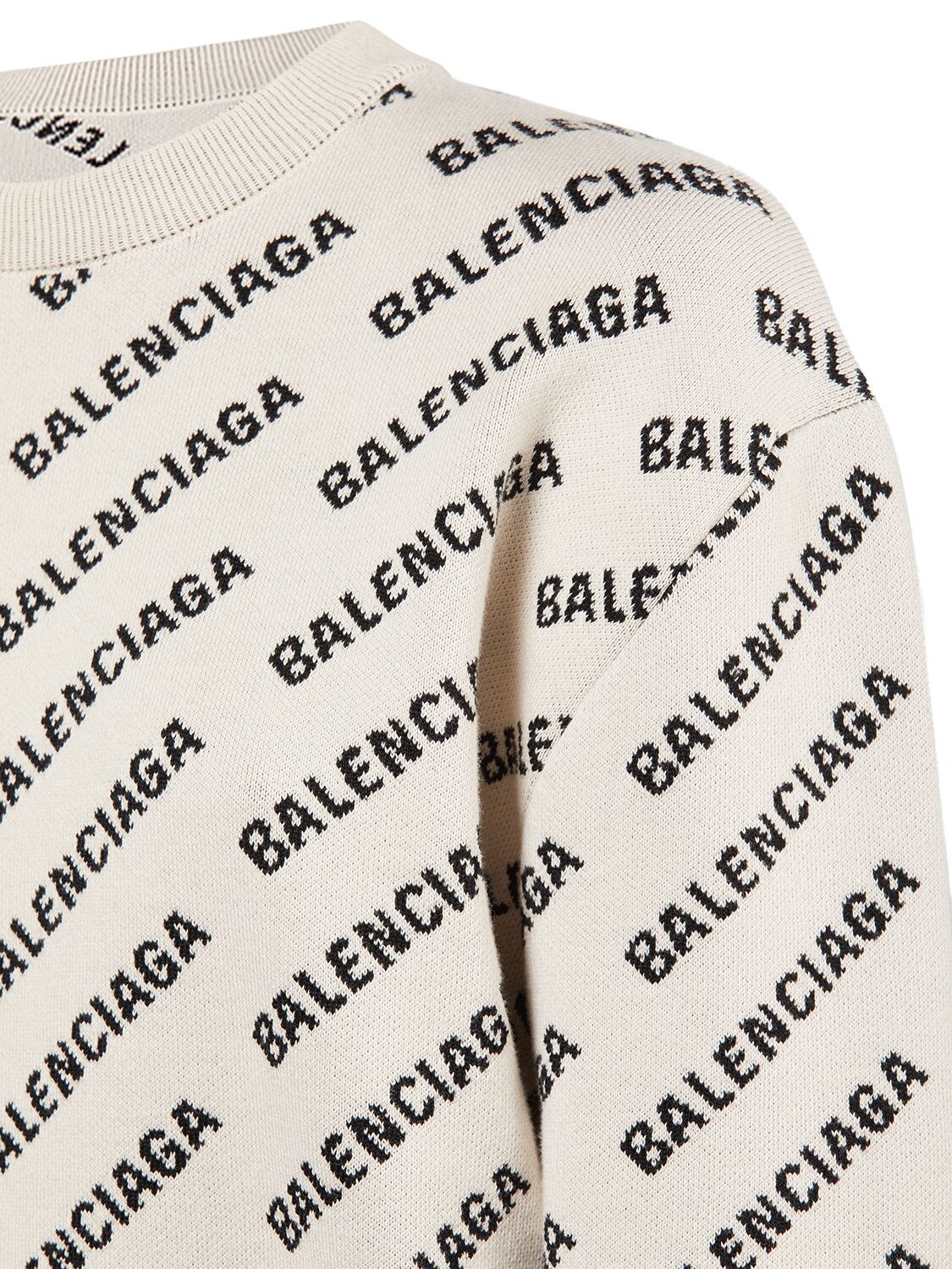 Shop Balenciaga All-over Logo Cotton Blend Sweatshirt In Chalky White