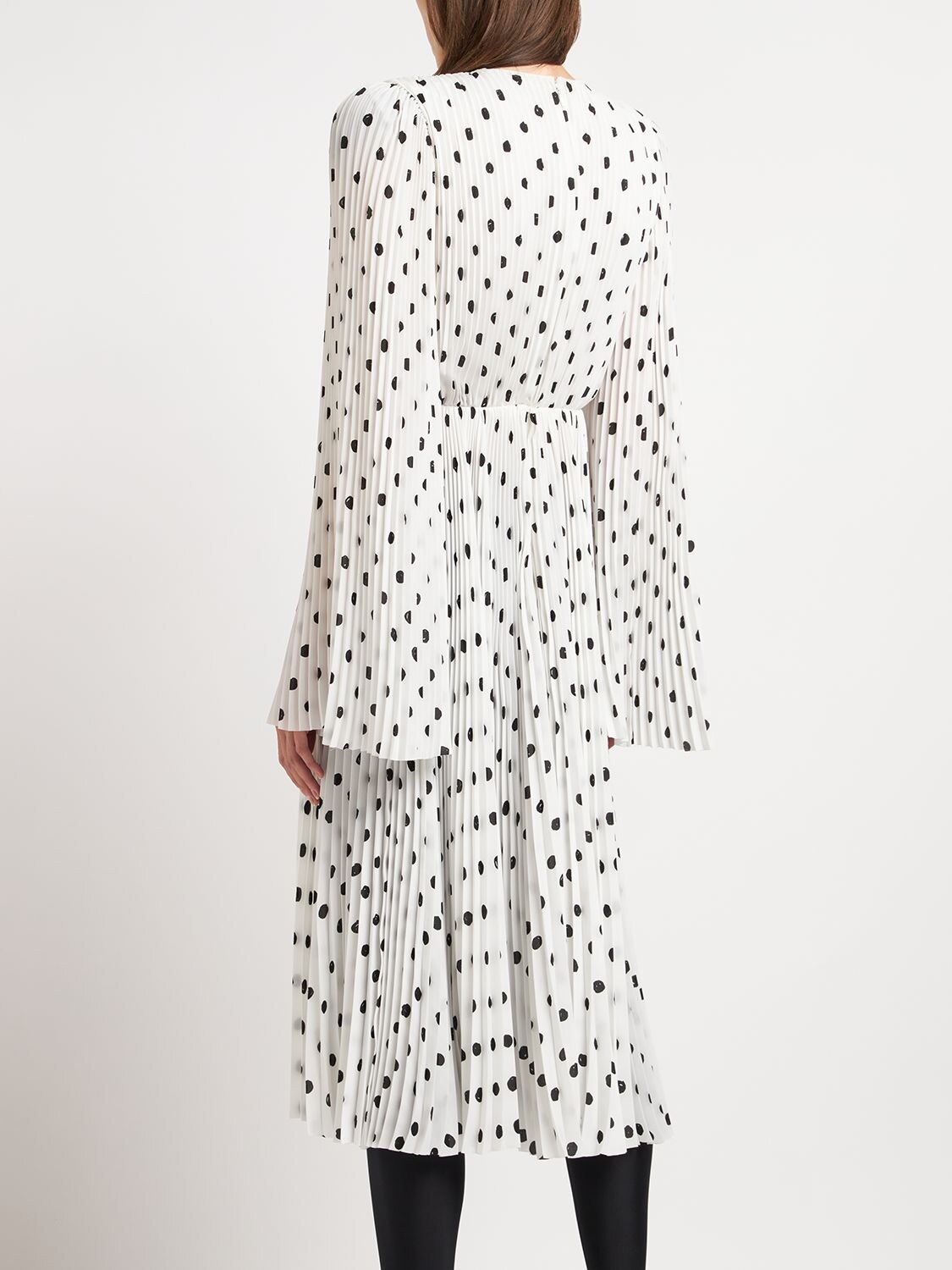 Shop Balenciaga Pleated Crepe Dress In White,black